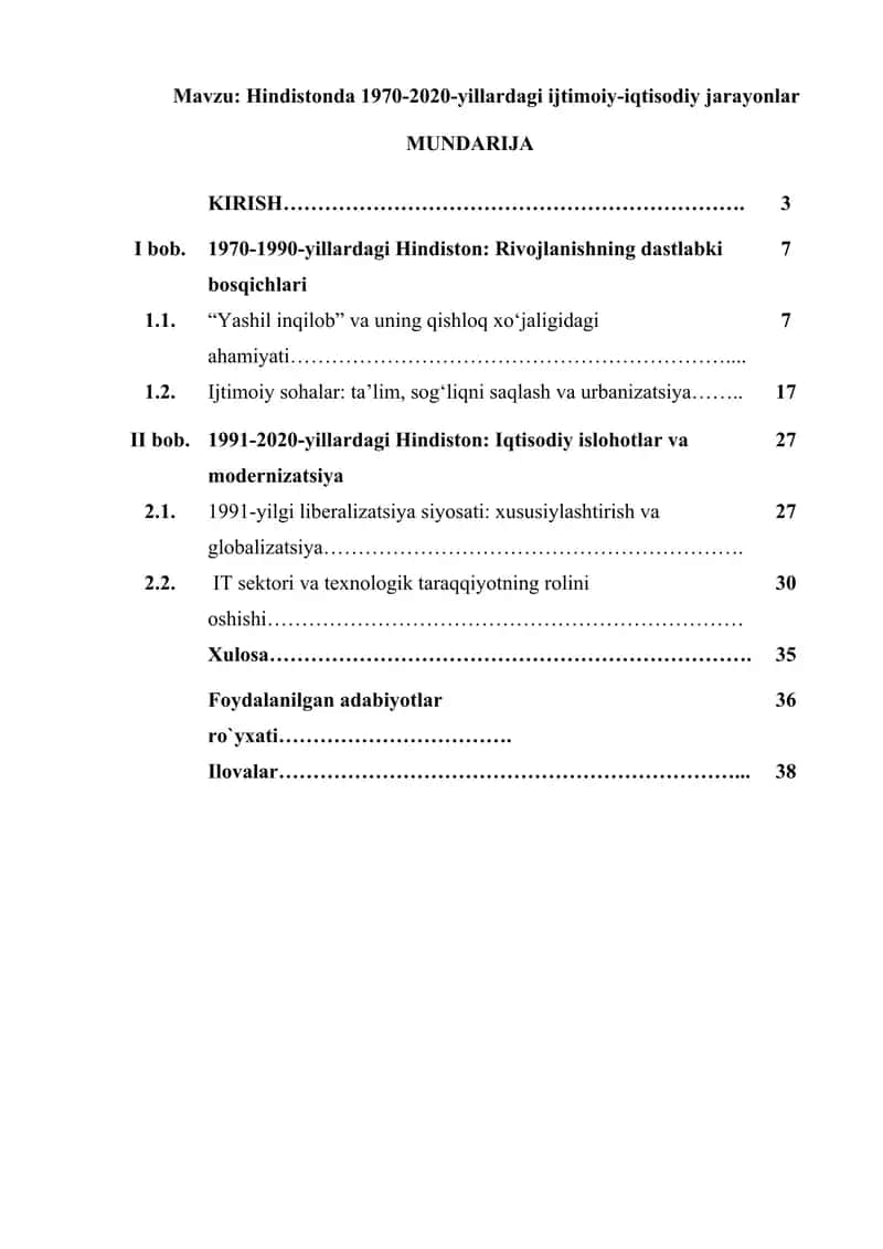 Hindistonda 1970-2020-yillardagi ijtimoiy-iqtisodiy jarayonlar 1