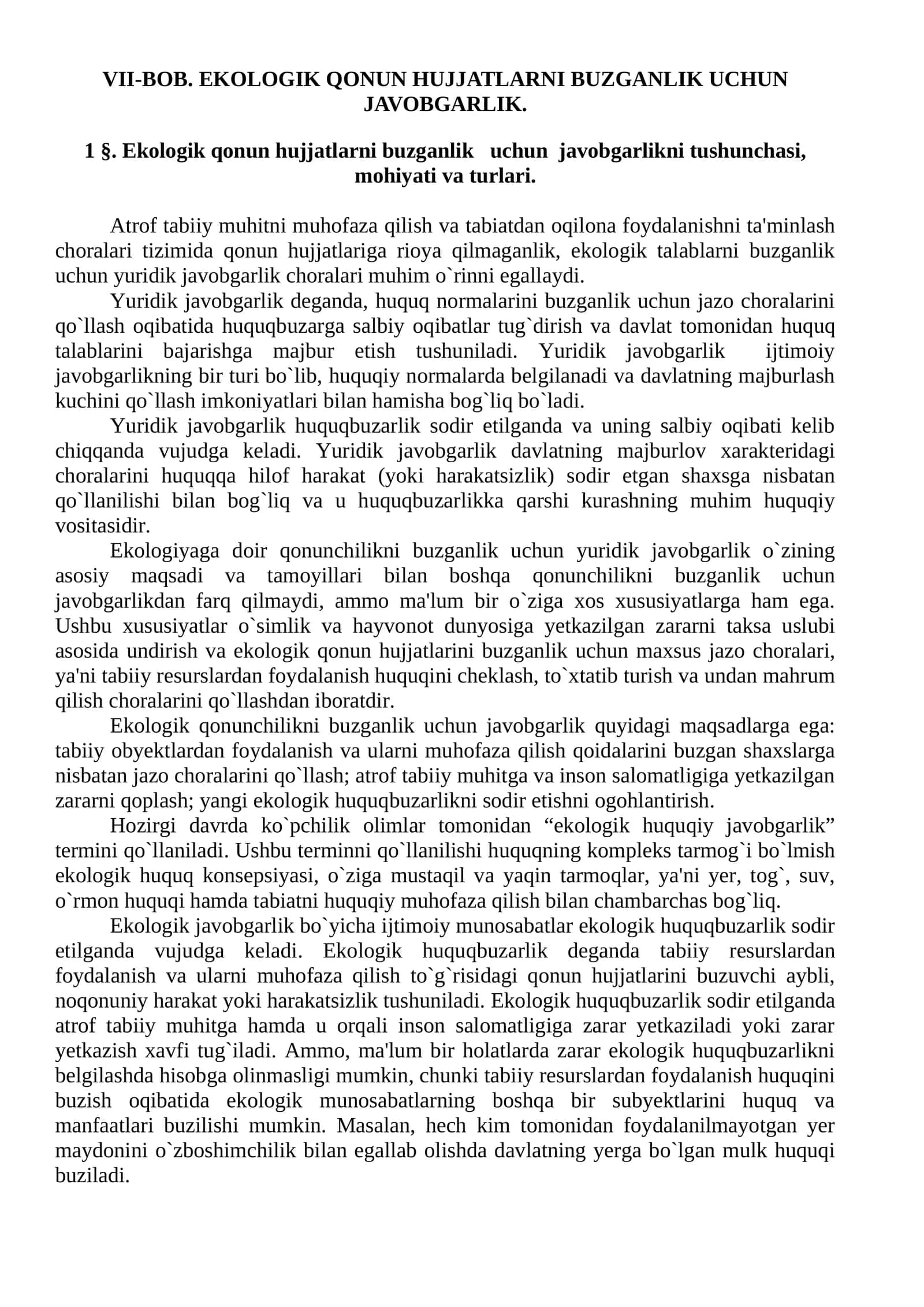 Ekologik qonun hujjatlarni buzganlik uchun javobgarlik 1