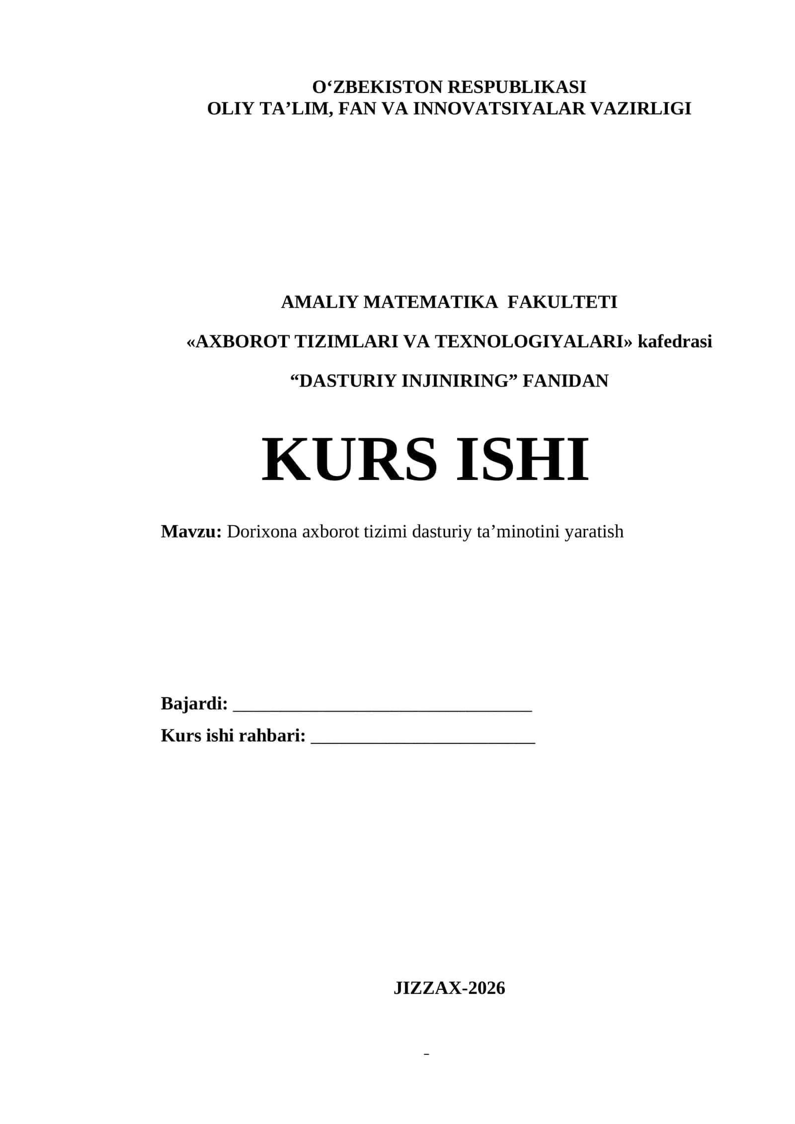 Dorixona axborot tizimi dasturiy ta’minotini yaratish 1