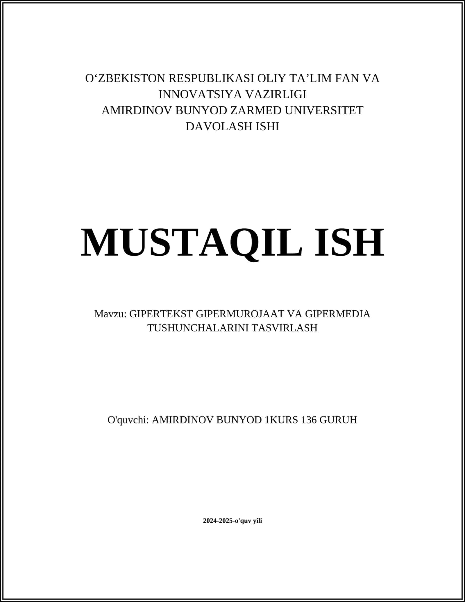 GIPERTEKST GIPERMUROJAAT VA GIPERMEDIA TUSHUNCHALARINI TASVIRLASH 1