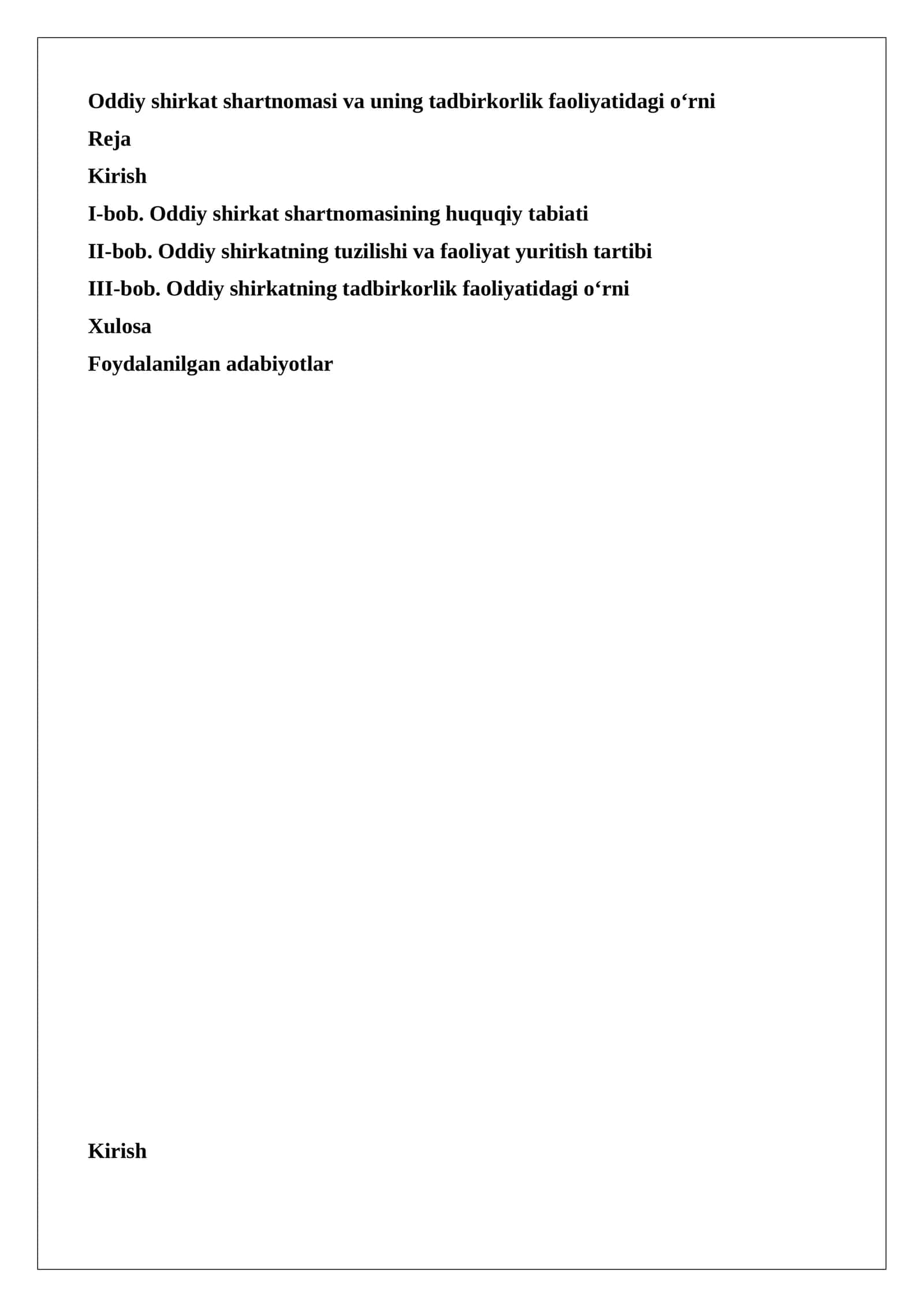 Oddiy shirkat shartnomasi va uning tadbirkorlik faoliyatidagi o‘rni 1