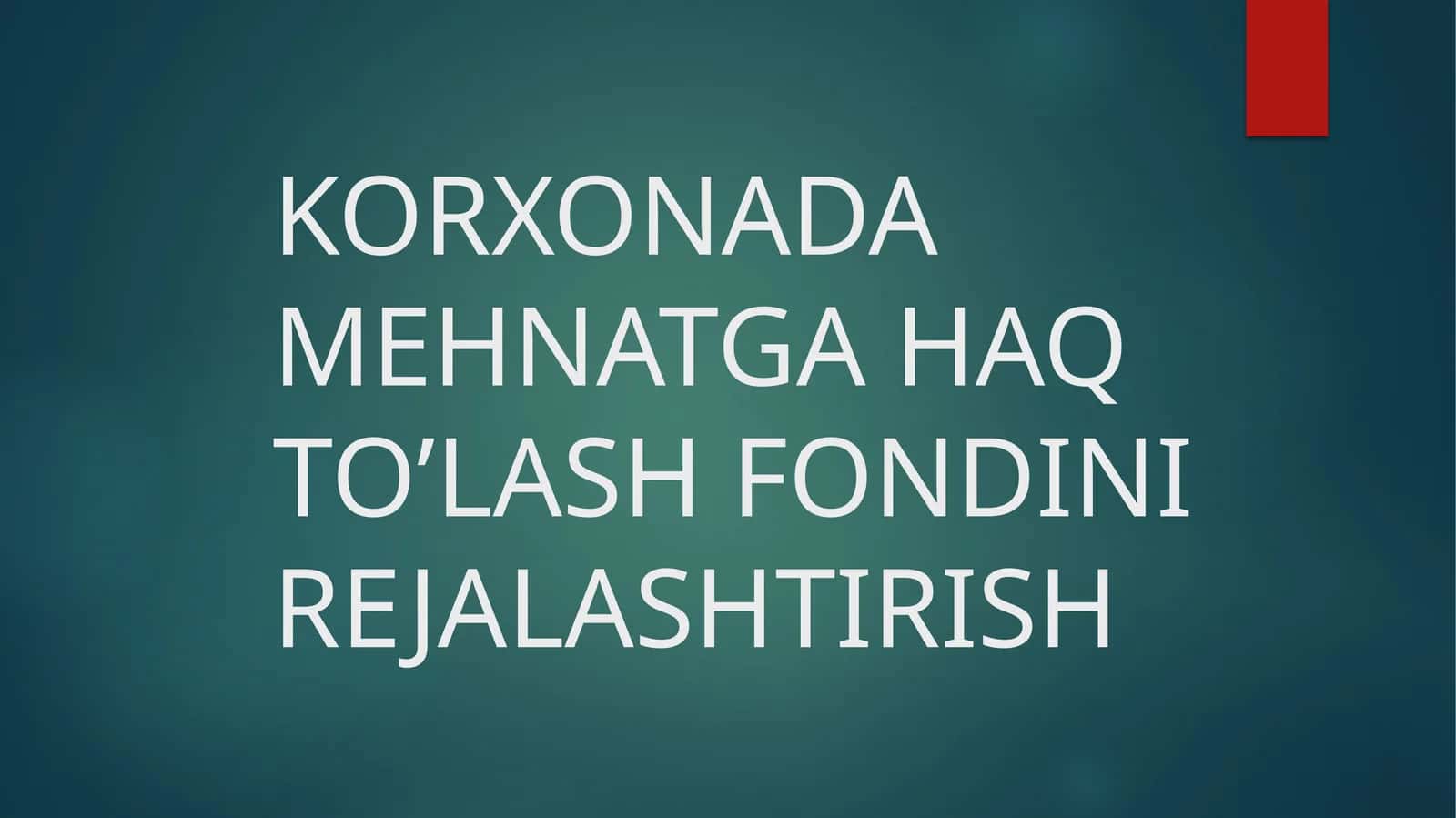Mavzu: KORXONADA MEHNATGA HAQ TO’LASH FONDINI REJALASHTIRISH 1