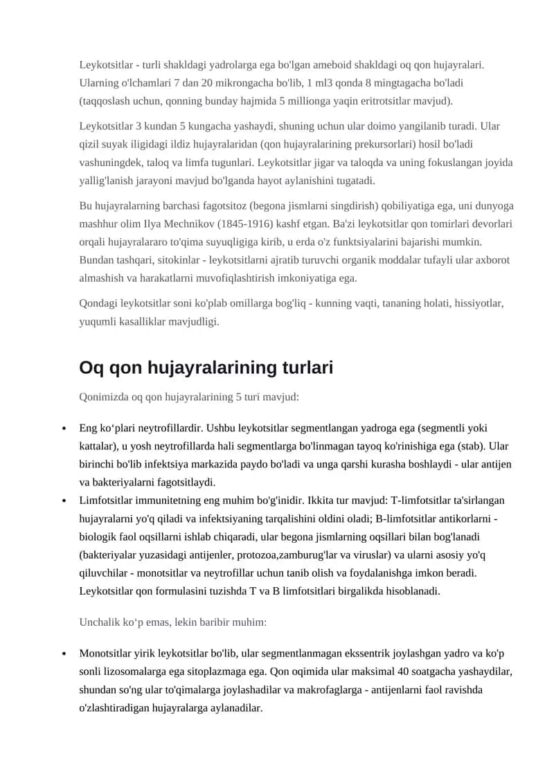 Leykotsitlar turlari 1