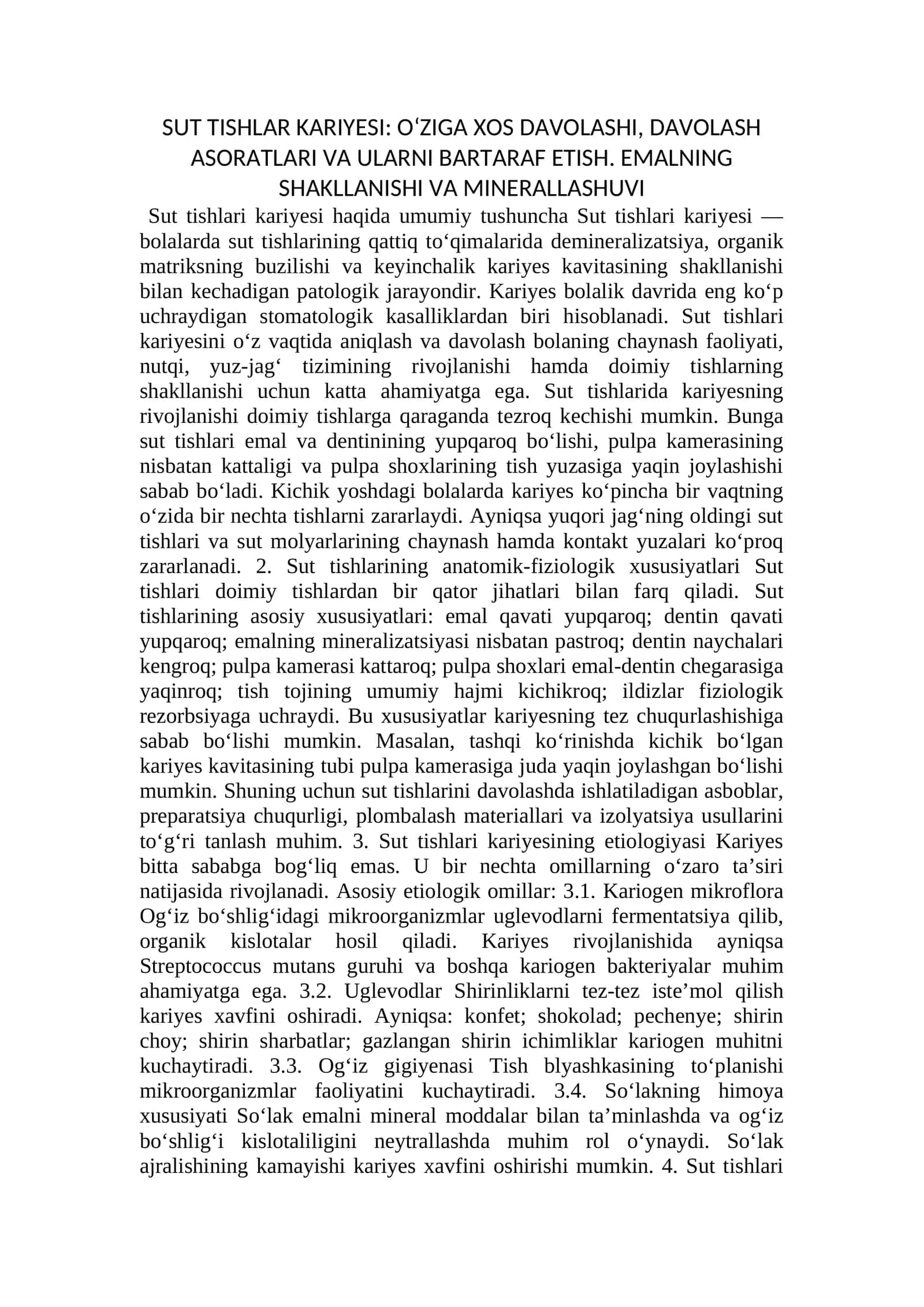 Sut Tishlari Kariyesi - Davolash va Bartaraf etish 1