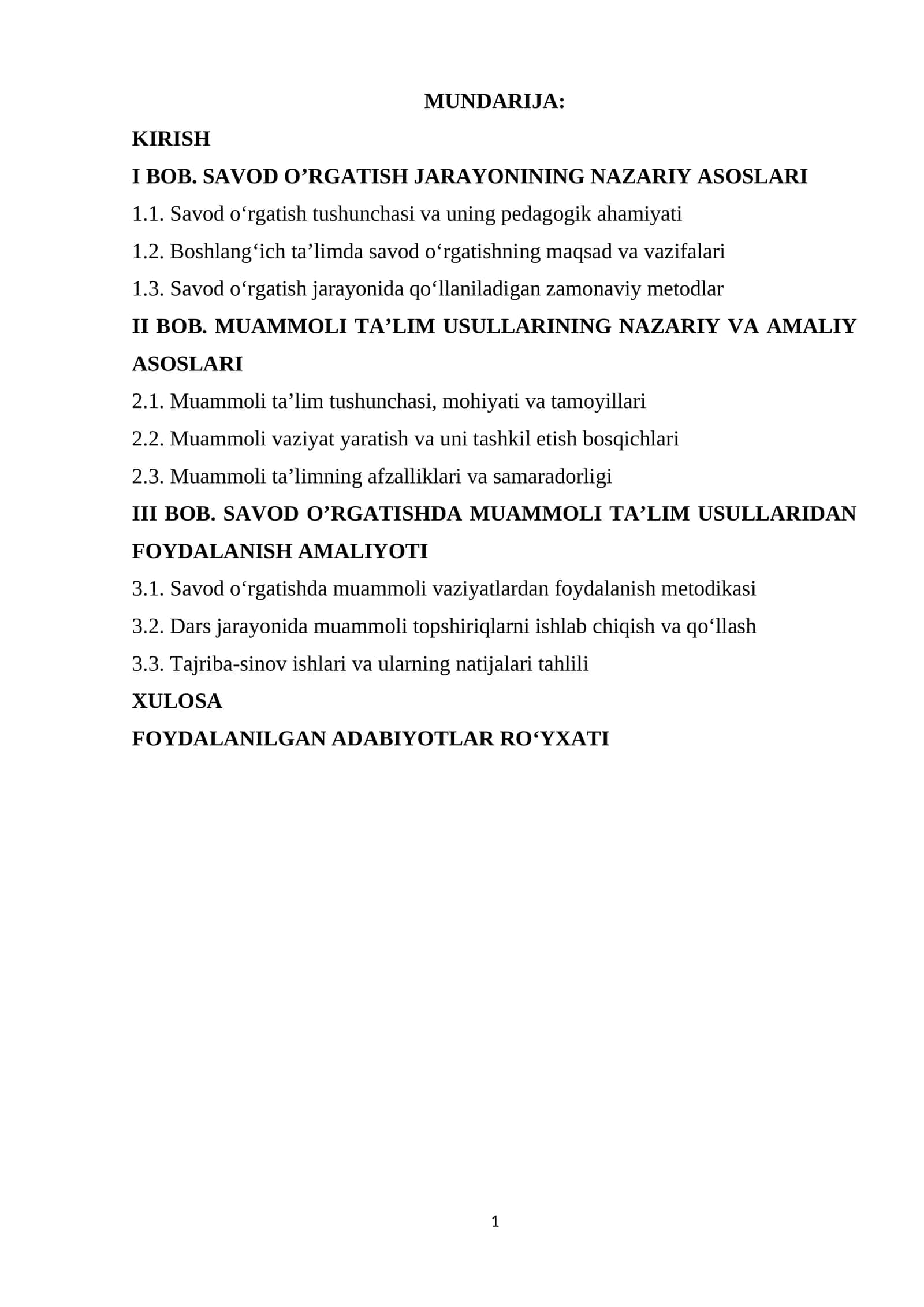 SAVOD O’RGATISHDA MUAMMOLI TA’LIM USULLARIDAN FOYDALANISH AMALIYOTI 1