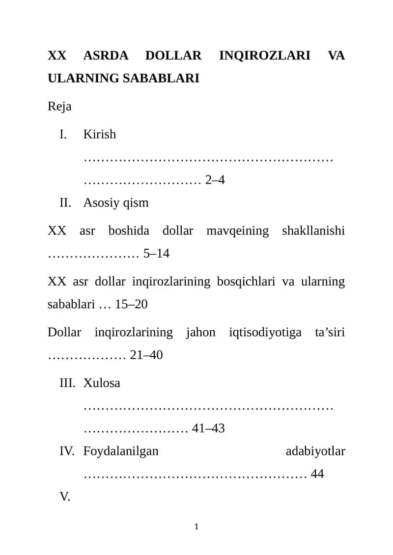 XX ASRDA DOLLAR INQIROZLARI VA ULARNING SABABLARI 1