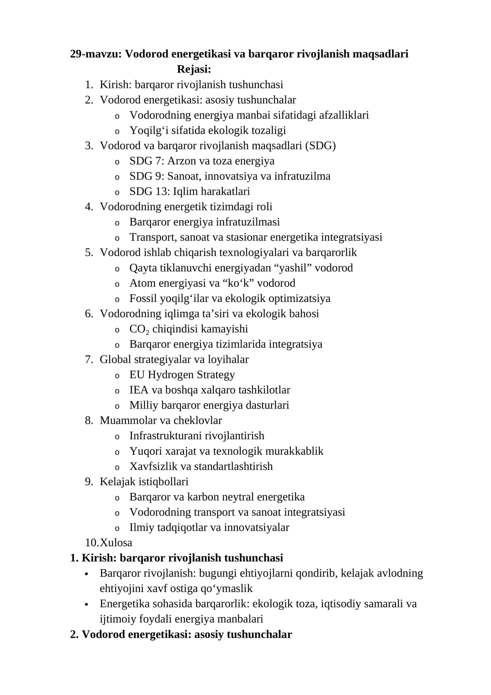 Vodorod energetikasi va barqaror rivojlanish maqsadlari 1