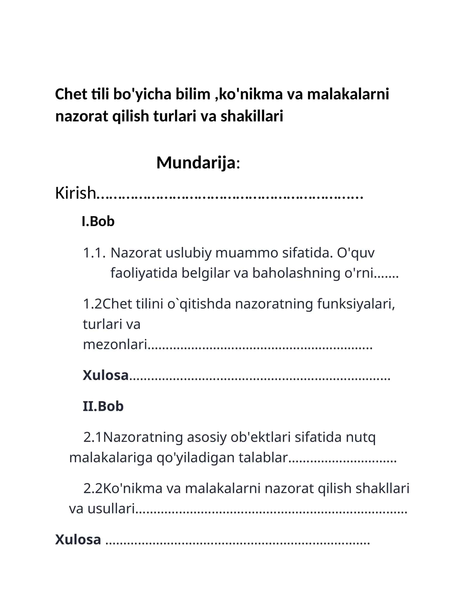 Chet tili bo'yicha bilim,ko'nikma va malakalarni nazorat qilish turlari va shakillari 1