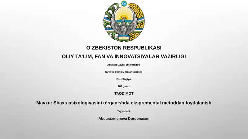 Shaxs psixologiyasini oʻrganishda ekspremental metoddan foydalanish 1