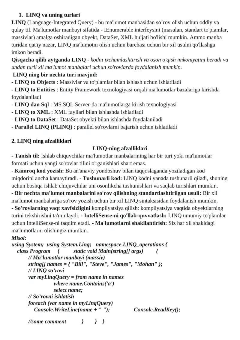LINQ va uning turlari 1