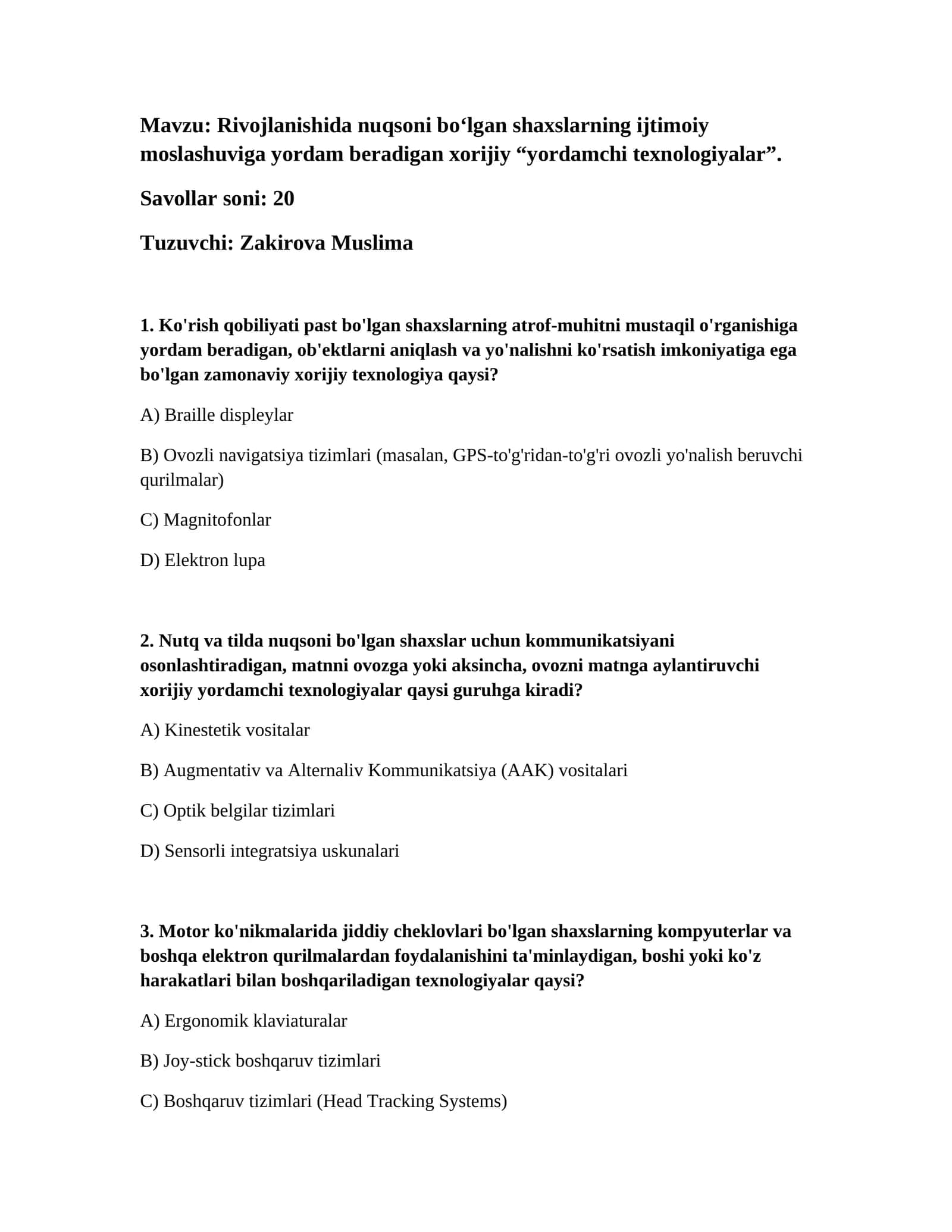 Rivojlanishida nuqsoni bо‘lgan shaxslarning ijtimoiy moslashuviga yordam beradigan xorijiy “yordamchi texnologiyalar” 1