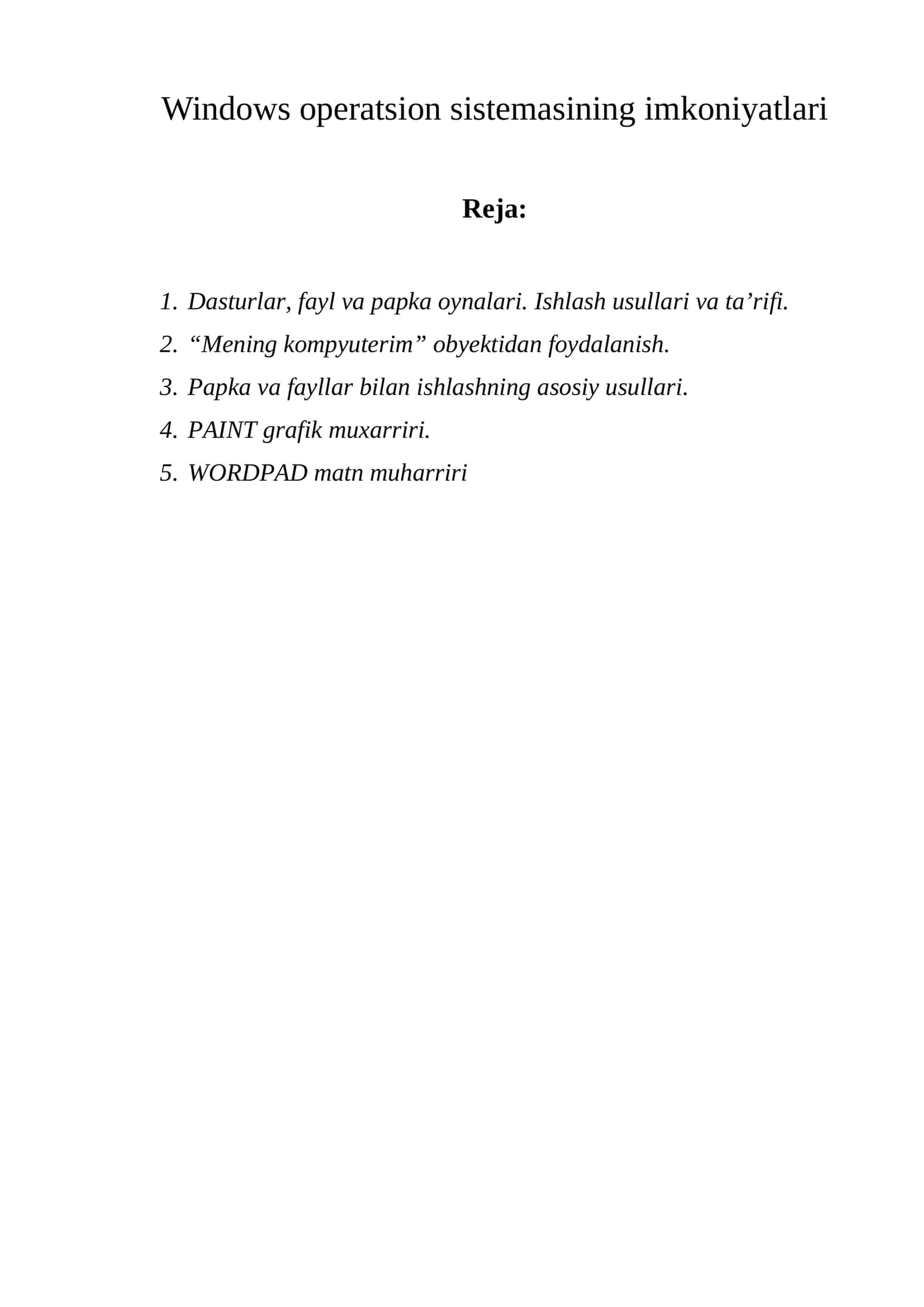 Windows operatsion sistemasining imkoniyatlari 1