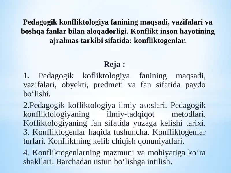 Pedagogik kofliktologiya 1