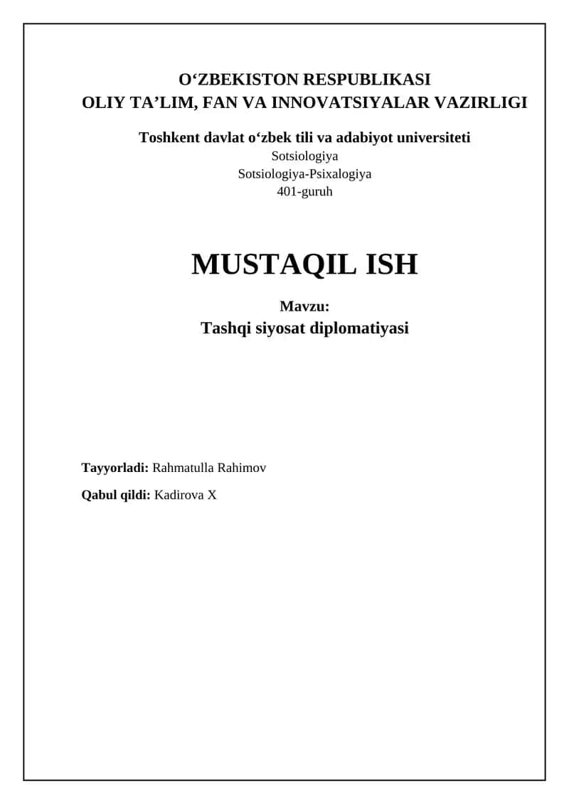 Tashqi siyosat diplomatiyasi: Asosiy tushunchalar va tamoyillar 1
