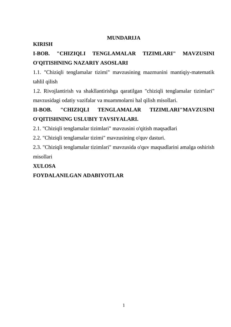 "CHIZIQLI TENGLAMALAR TIZIMLARI" MAVZUSINI O'QITISHNING NAZARIY ASOSLARI 1