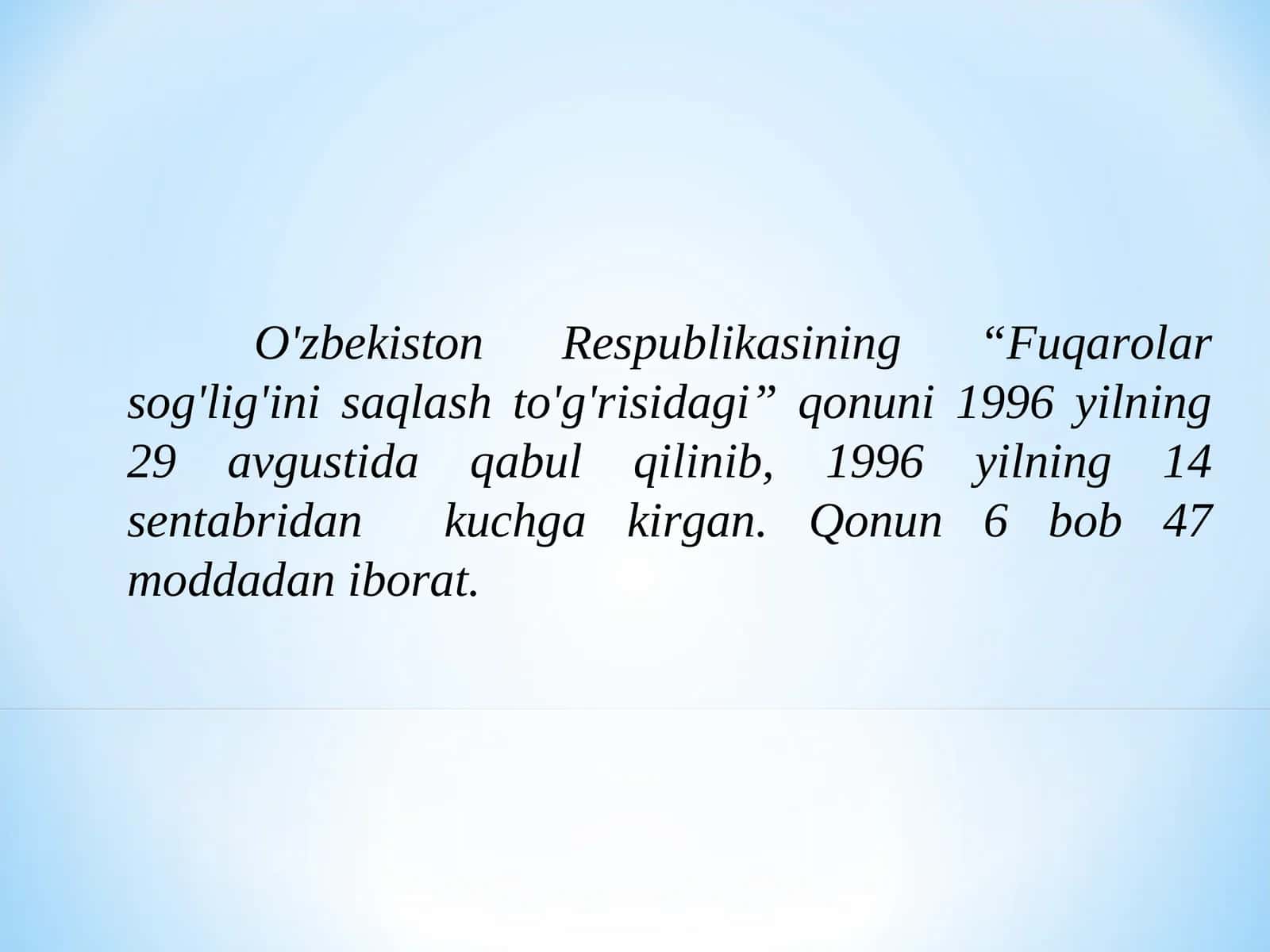 Fuqarolar sog'lig'ini saqlash to'g'risidagi qonuni 1
