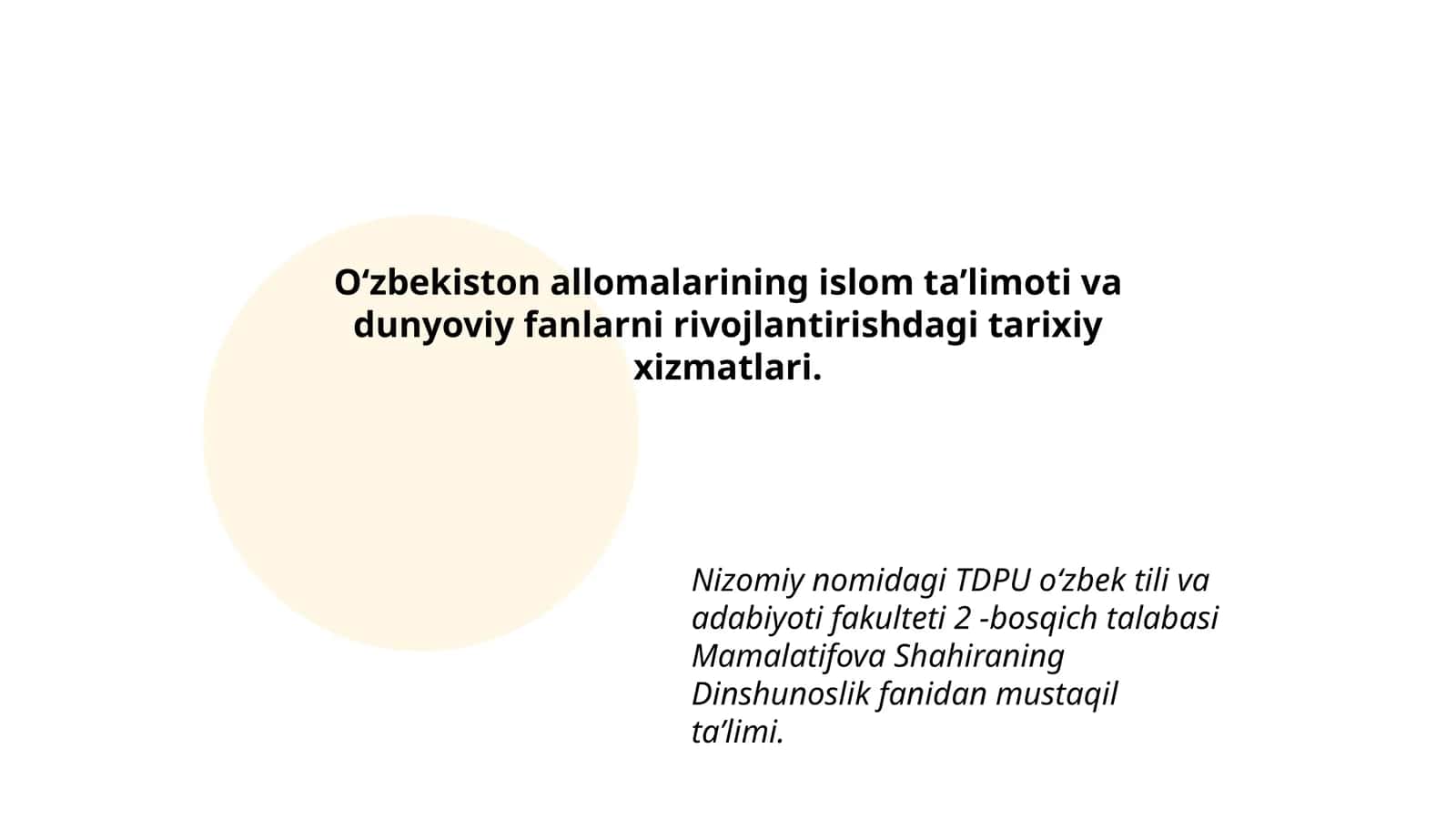 Dinshunoslik fanidan mustaqil taʼlim 1