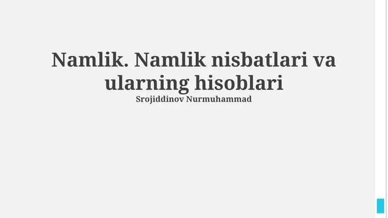Namlik. Namlik nisbatlari va ularning hisoblari 1