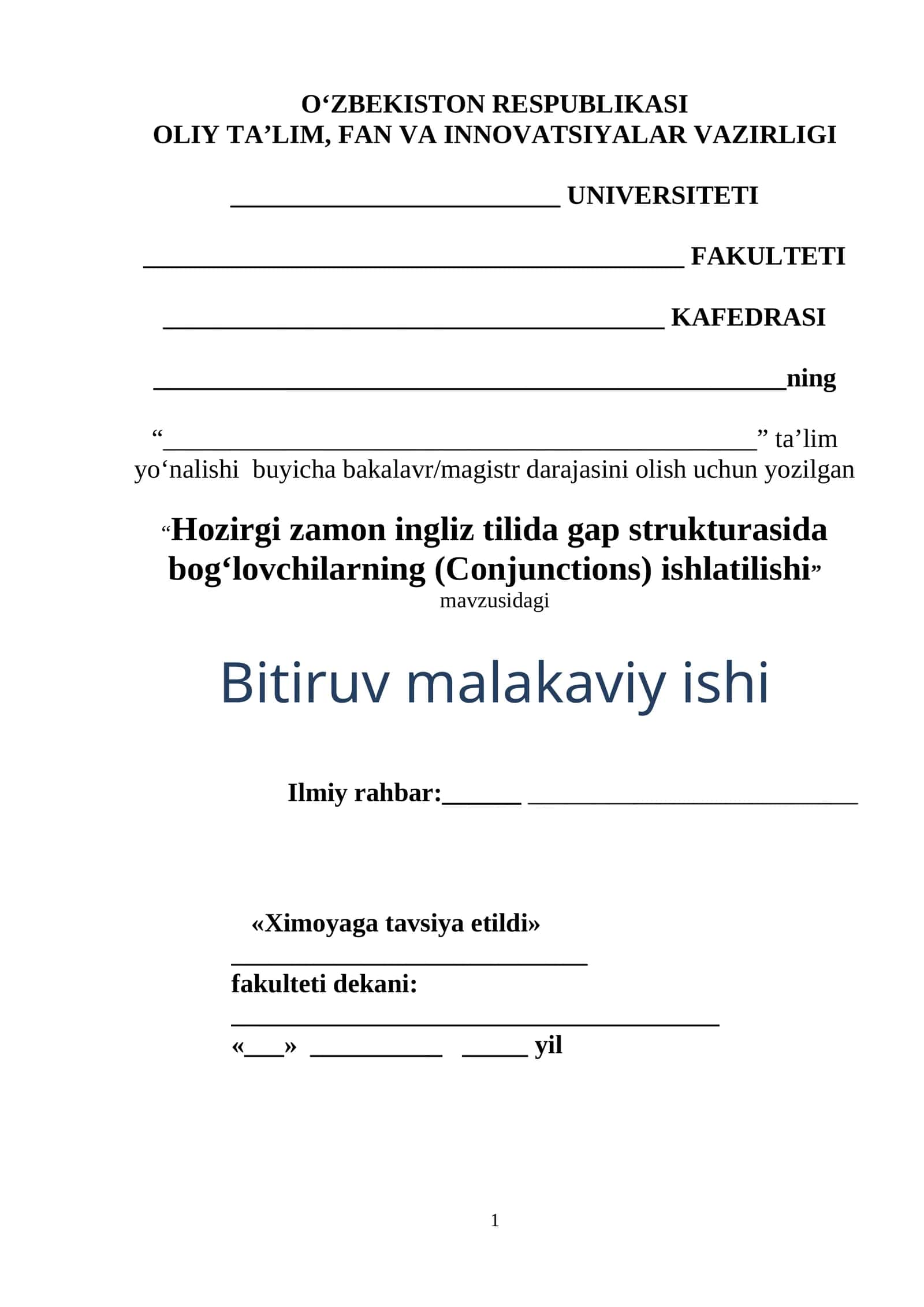 Hozirgi zamon ingliz tilida gap strukturasida bog‘lovchilarning (Conjunctions) ishlatilishi 1