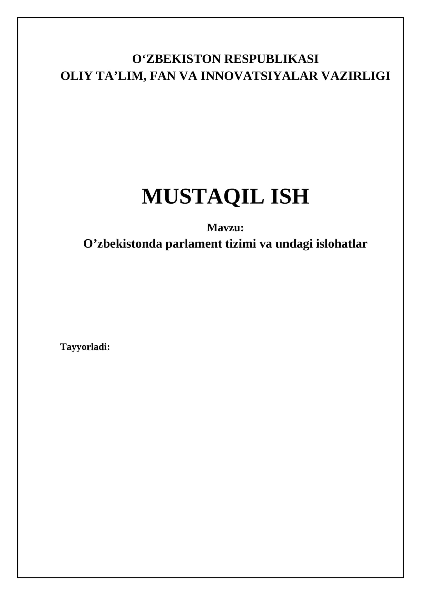 O'zbekistonda Parlament Tizimi va Islohatlar Zarurati 1