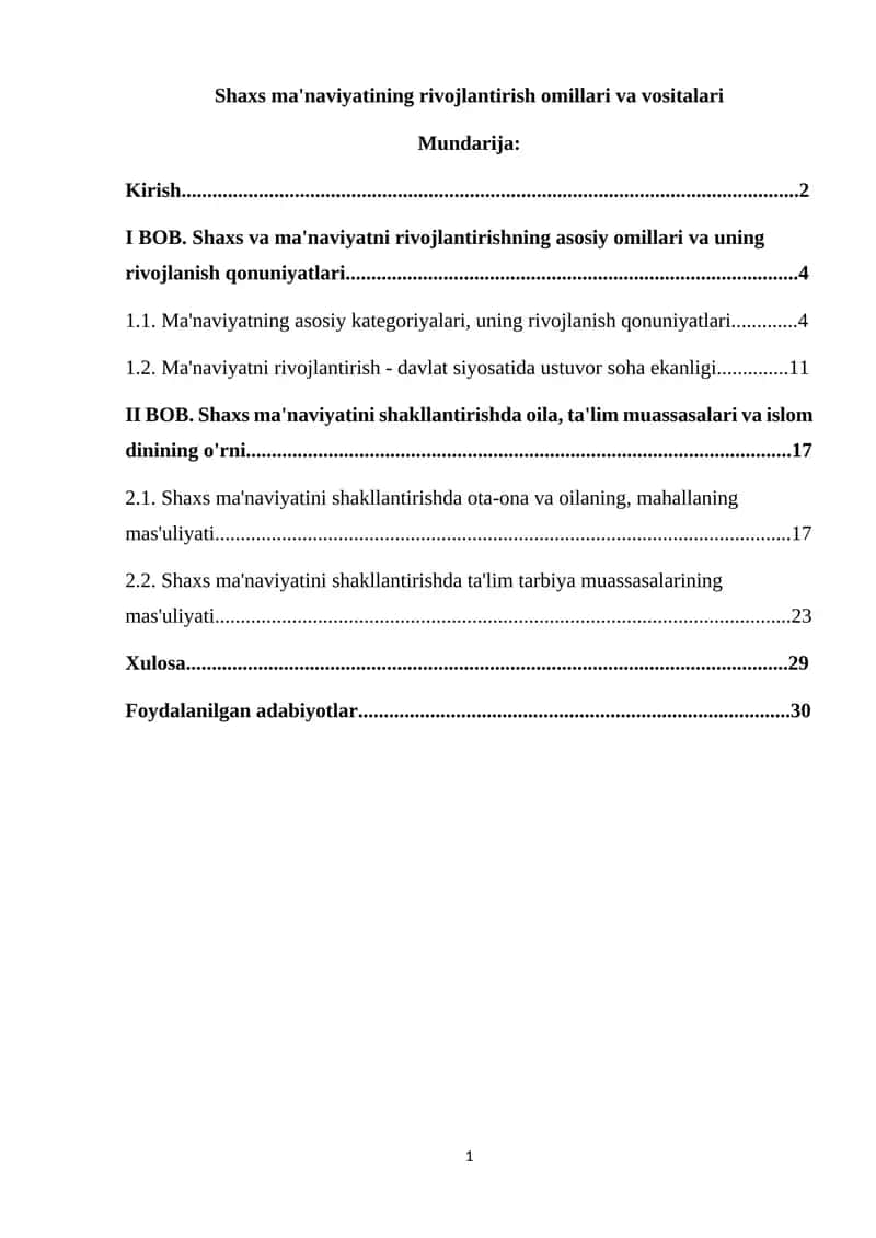 Shaxs ma'naviyatining rivojlantirish omillari va vositalari 1