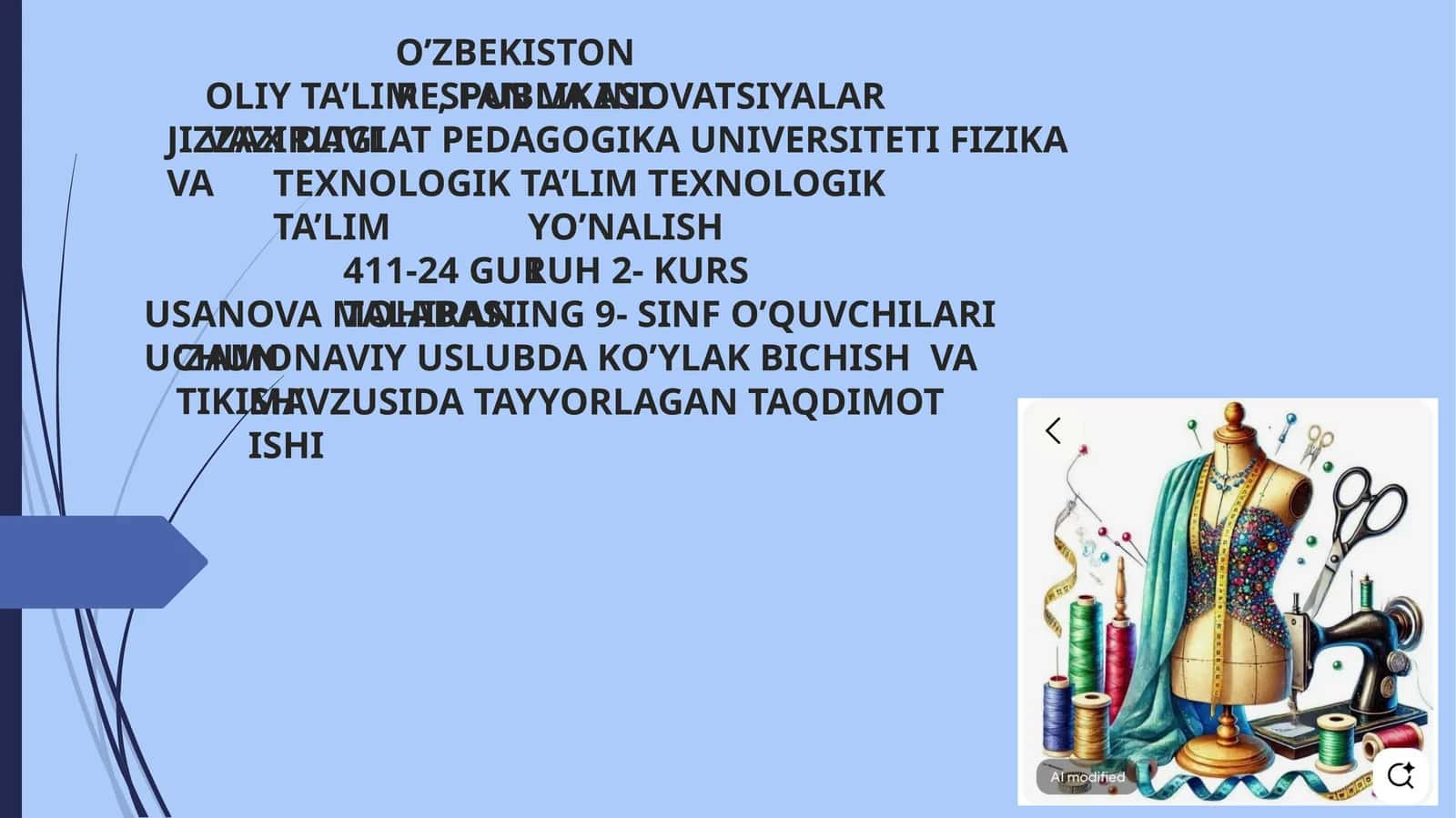 'Zamonaviy uslubda ko’ylak bichish va tikish' 1