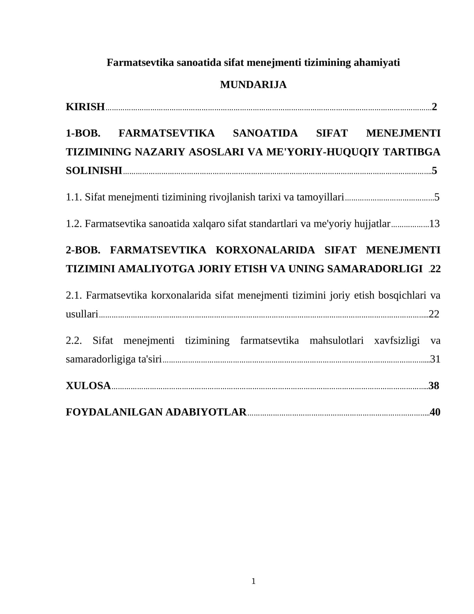 Farmatsevtika sanoatida sifat menejmenti tizimining ahamiyati 1