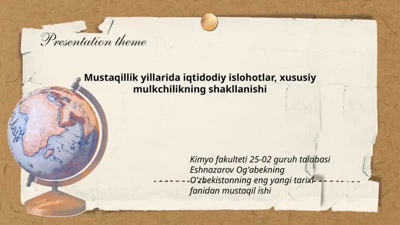 O'zbekistonning eng yangi tarixi fanidan mustaqil ish 1