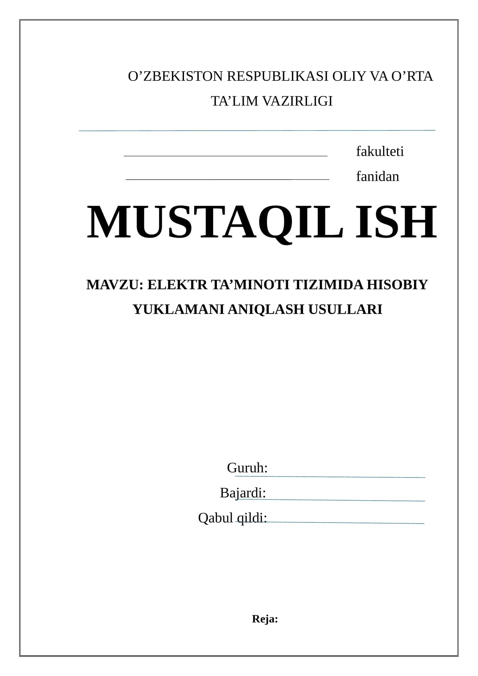 ELEKTR TA’MINOTI TIZIMIDA HISOBIY YUKLAMANI ANIQLASH USULLARI 1