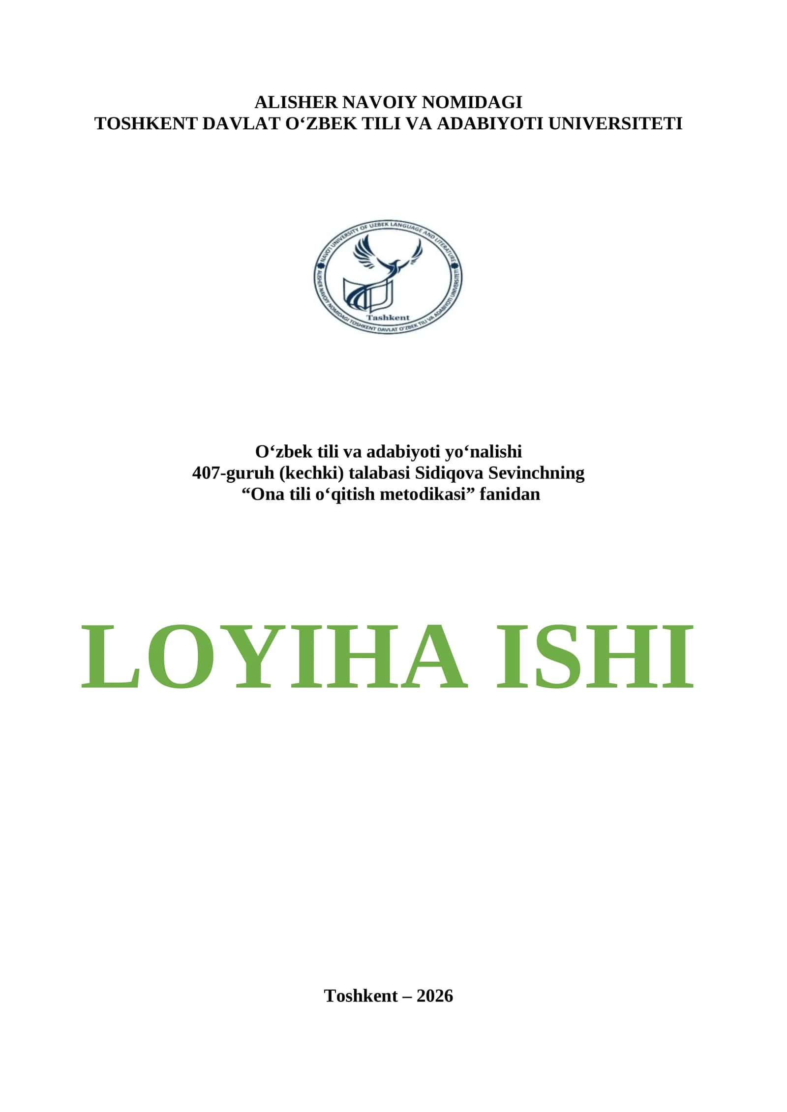 Ona tili o'qitish metodikasidan loyiha ishi 1