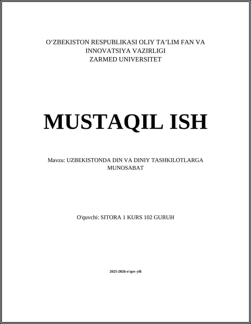 UZBEKISTONDA DIN VA DINIY TASHKILOTLARGA MUNOSABAT 1