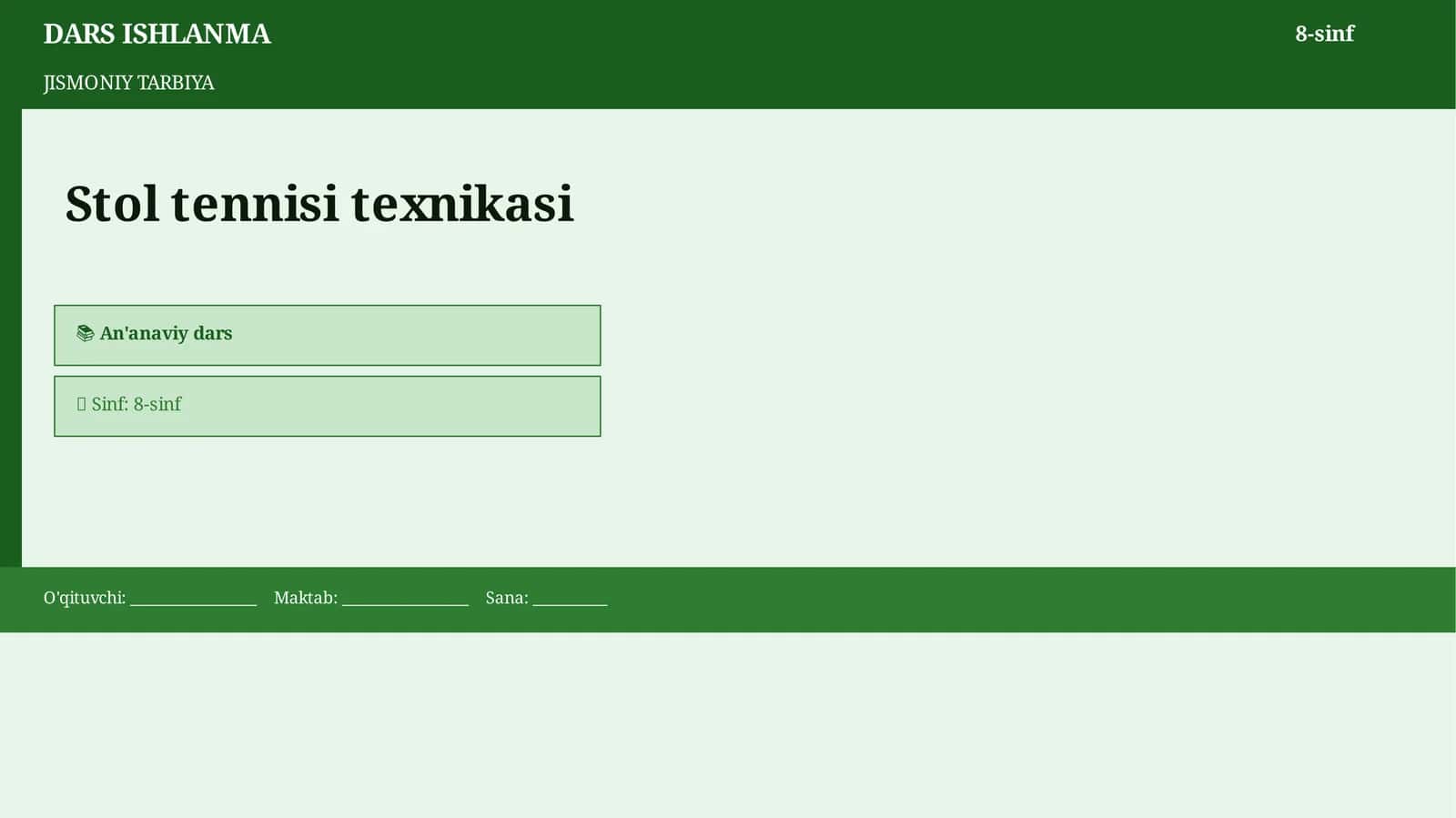 Stol tennisi texnikasi 1