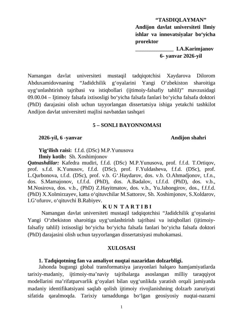 Jadidchilik gʻoyalarini Yangi Oʻzbekiston sharoitiga uygʻunlashtirish tajribasi va istiqbollari (ijtimoiy-falsafiy tahlil) 1