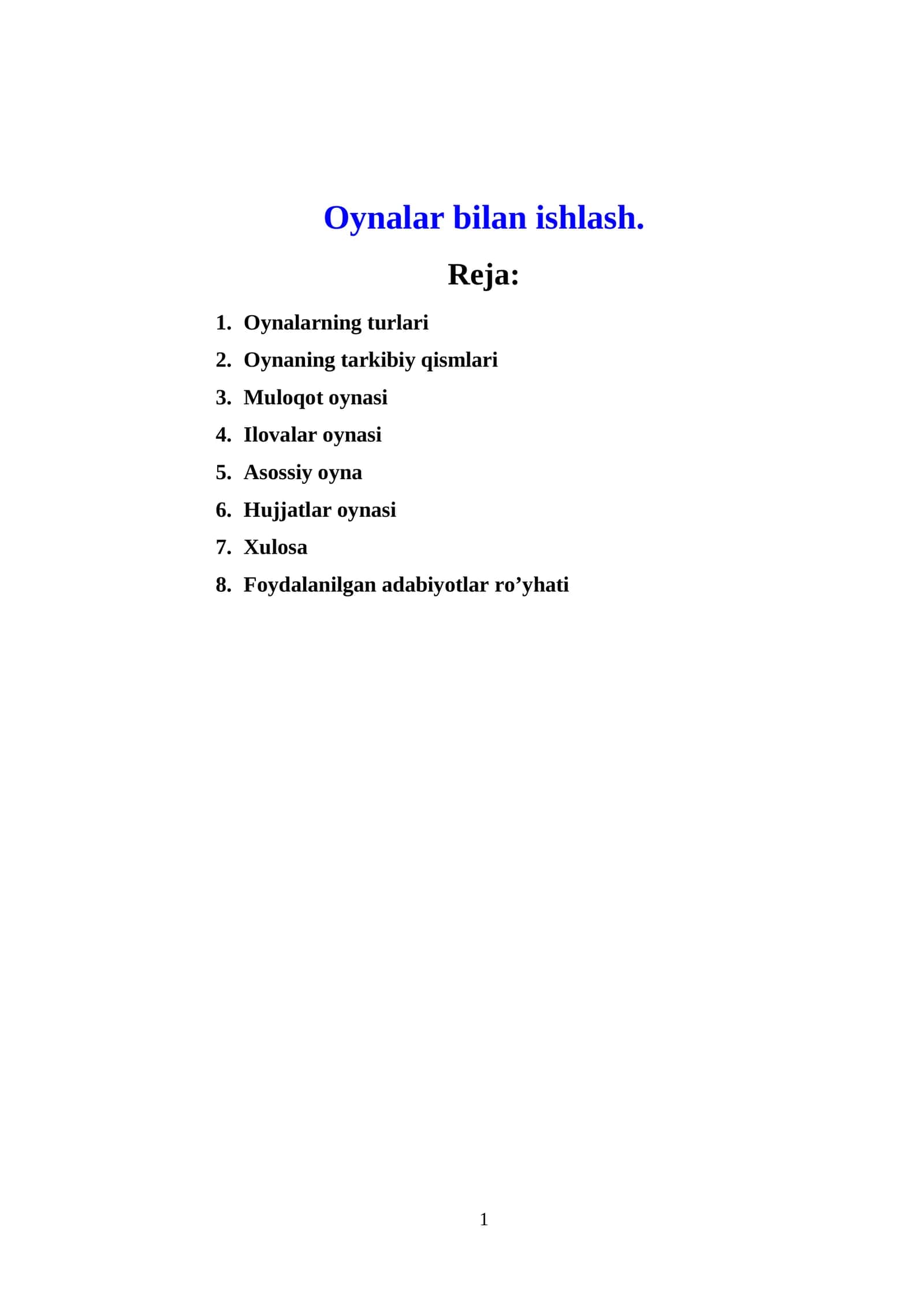 Oynalar bilan ishlash 1
