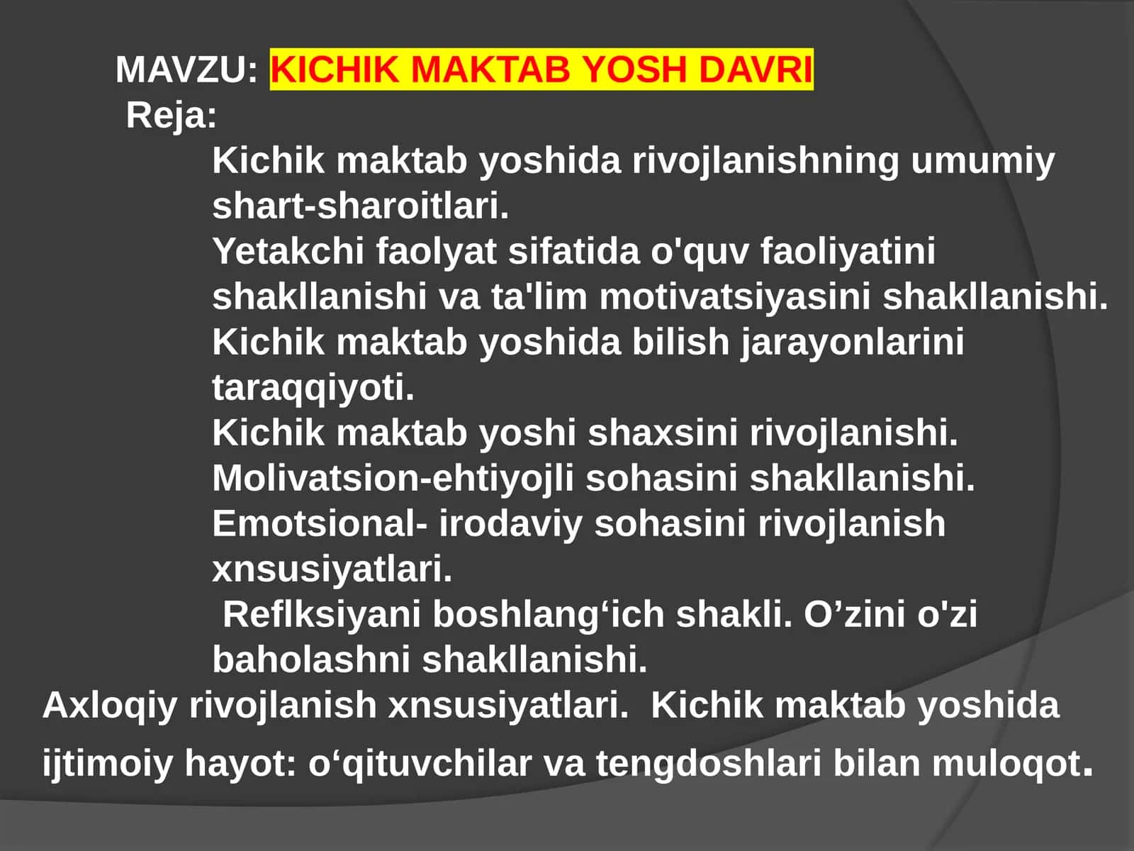 KICHIK MAKTAB YOSH DAVRI 1