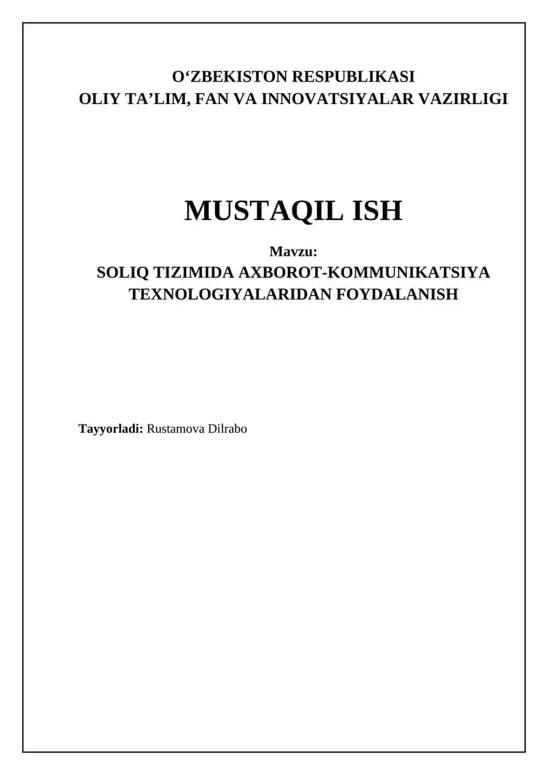 SOLIQ TIZIMIDA AXBOROT-KOMMUNIKATSIYA TEXNOLOGIYALARIDAN FOYDALANISH 1
