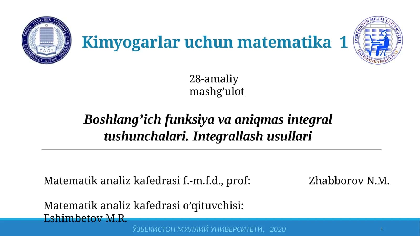Kimyogarlar uchun matematika 1 1