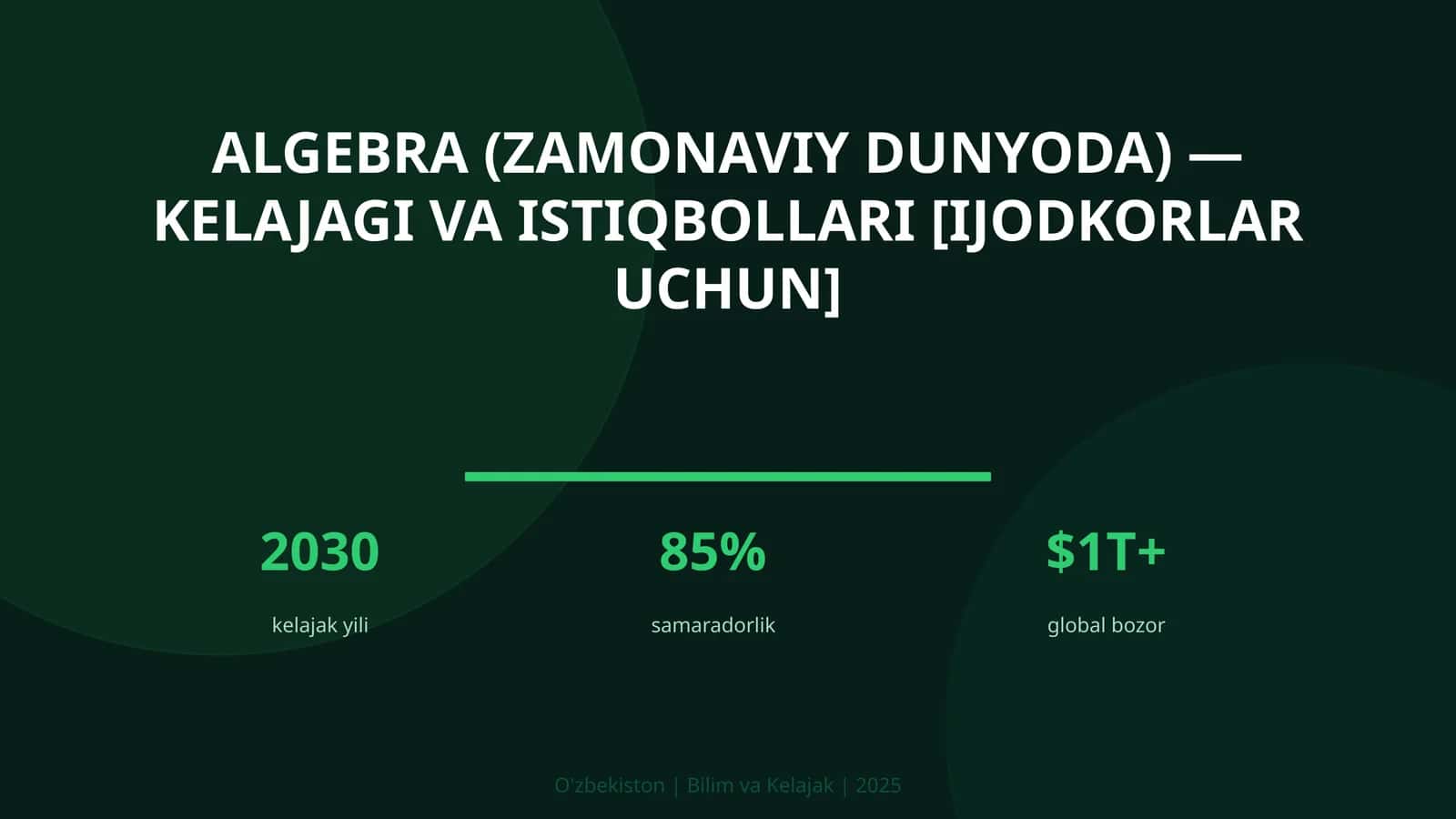 Algebra (Zamonaviy Dunyoda) — Kelajagi va Istiqbollari [Ijodkorlar uchun] 1