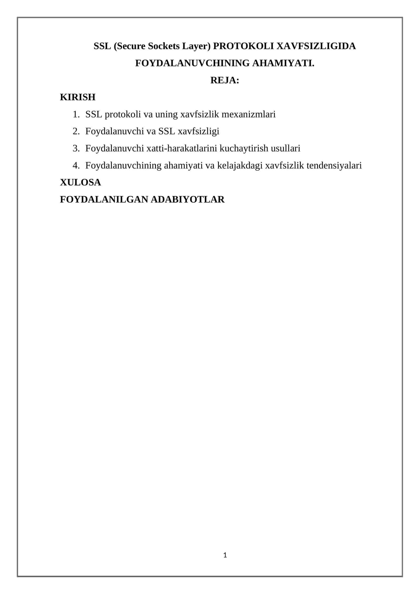 SSL (Secure Sockets Layer) PROTOKOLI XAVFSIZLIGIDA FOYDALANUVCHINING AHAMIYATI 1