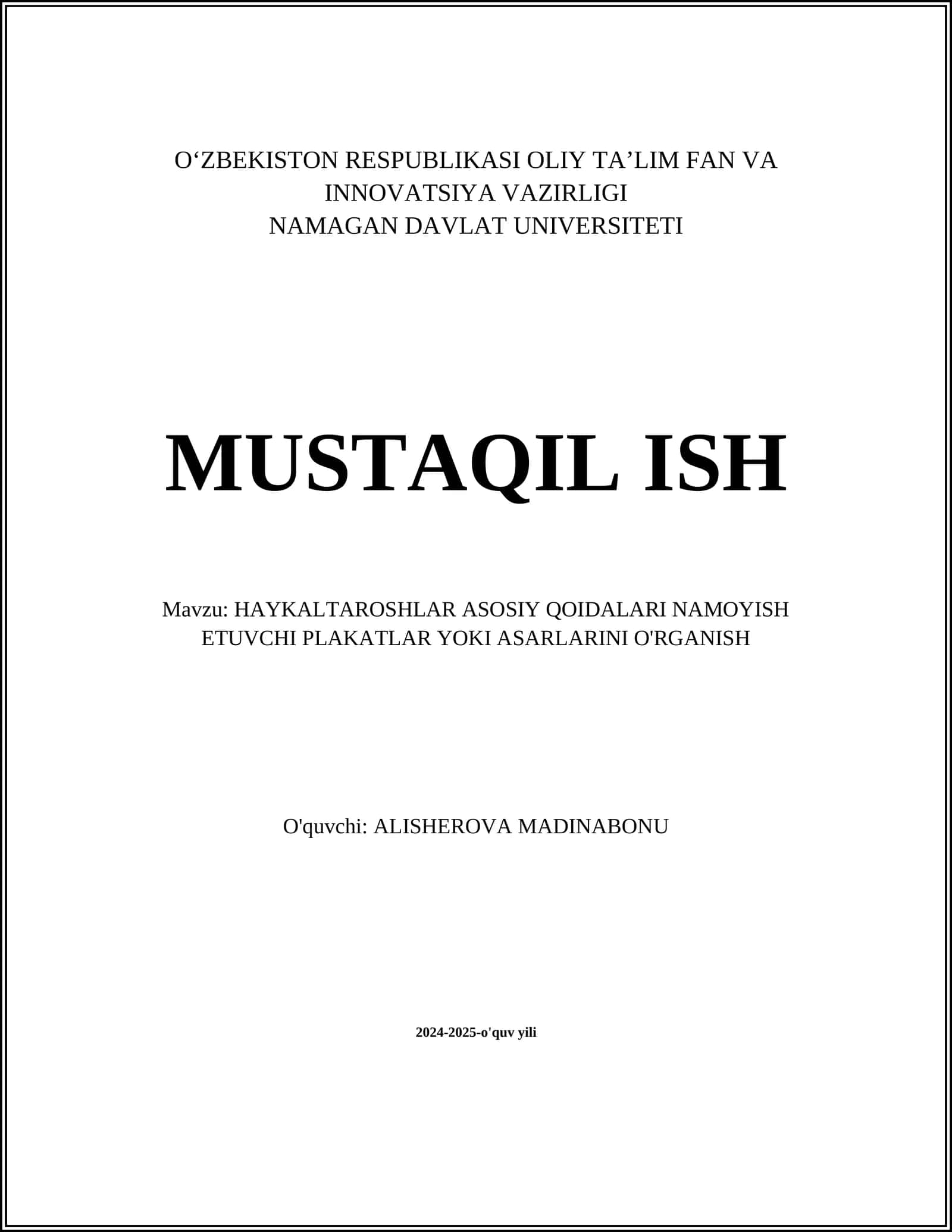 HAYKALTAROSHLAR ASOSIY QOIDALARI NAMOYISH ETUVCHI PLAKATLAR YOKI ASARLARINI O'RGANISH 1