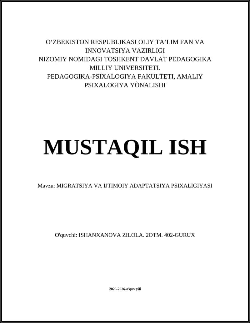 MIGRATSIYA VA IJTIMOIY ADAPTATSIYA PSIXALIGIYASI 1