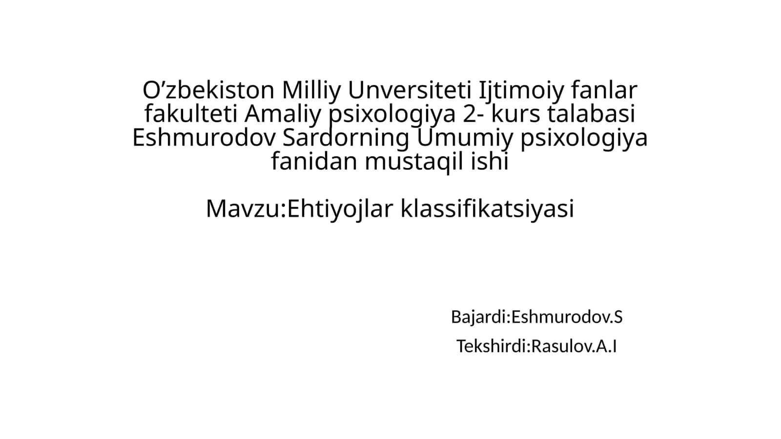 Ehtiyojlar klassifikatsiyasi 1