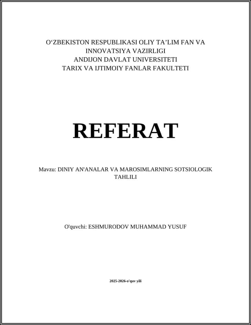 DINIY AN'ANALAR VA MAROSIMLARNING SOTSIOLOGIK TAHLILI 1
