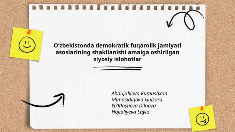Oʻzbekistonda demokratik fuqarolik jamiyati asoslarining shakllanishi amalga oshirilgan siyosiy islohotlar 1