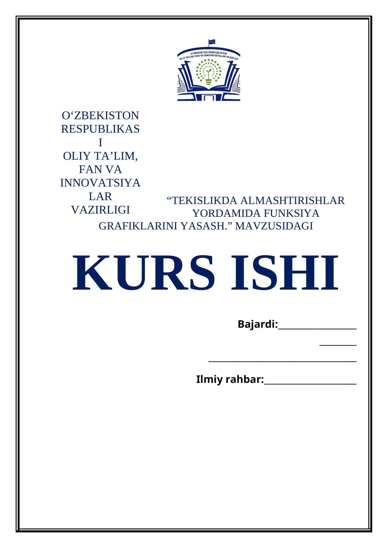 TEKISLIKDA ALMASHTIRISHLAR YORDAMIDA FUNKSIYA GRAFIKLARINI YASASH 1
