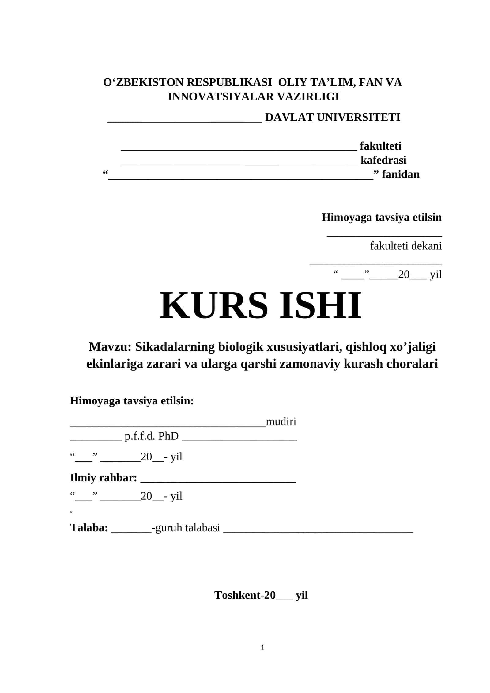 Sikadalarning biologik xususiyatlari, qishloq xo’jaligi ekinlariga zarari va ularga qarshi zamonaviy kurash choralari 1
