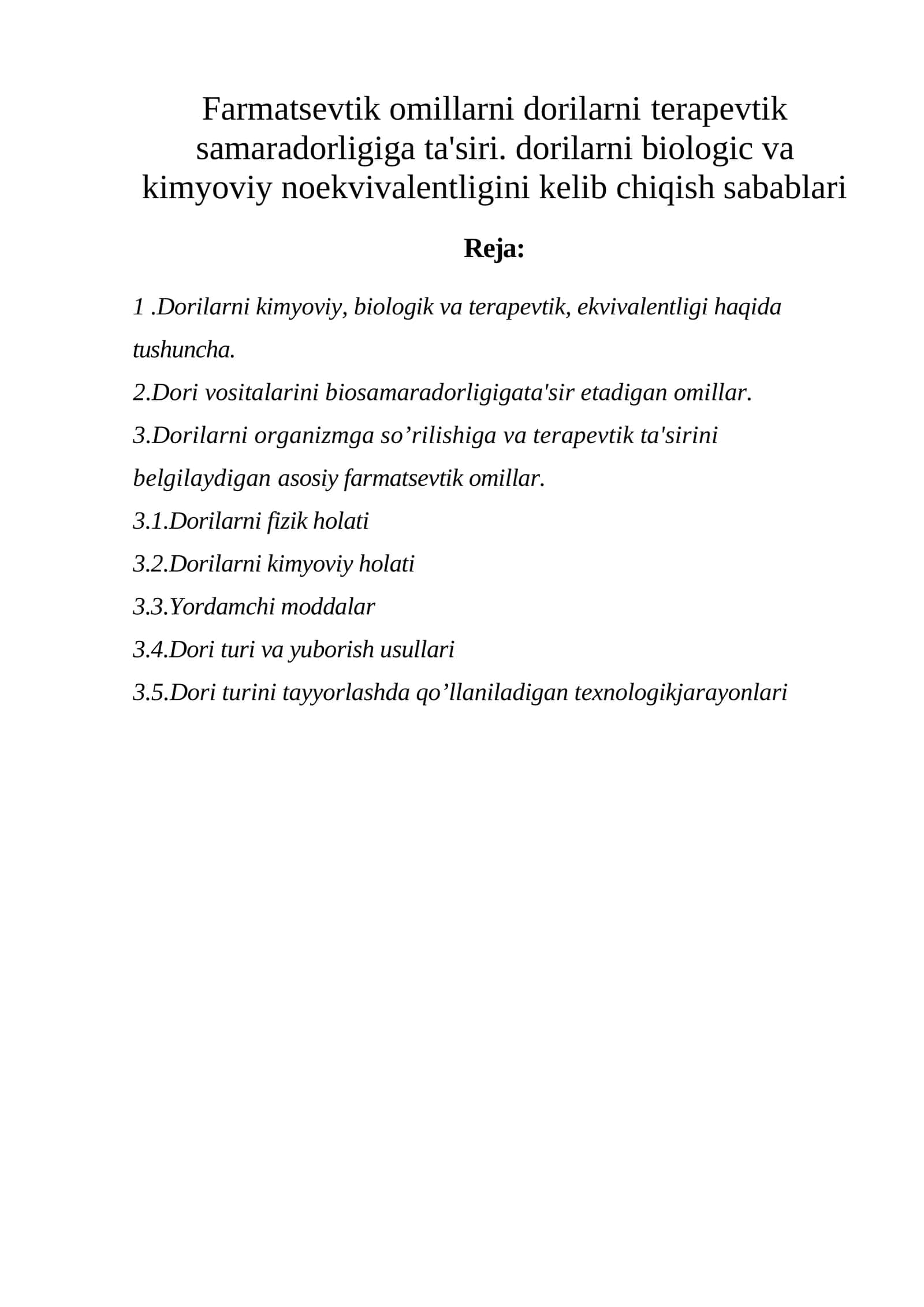 Dorilarni Kimyoviy va Biologik Ekvivalentligi 1