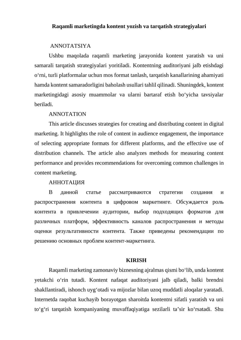 Raqamli marketingda kontent yozish va tarqatish strategiyalari 1