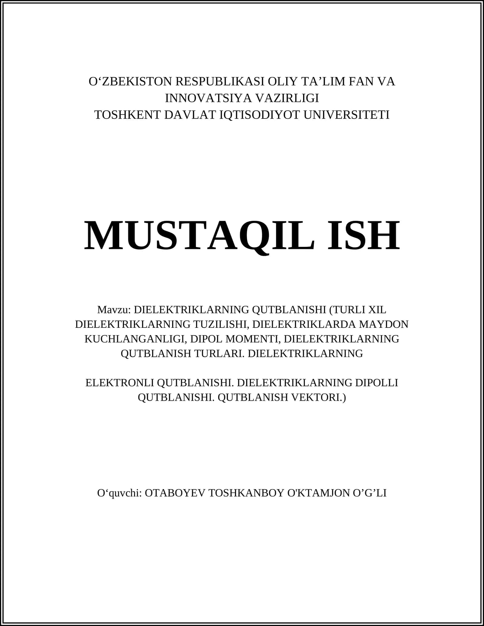 DIELEKTRIKLARNING QUTBLANISHI 1