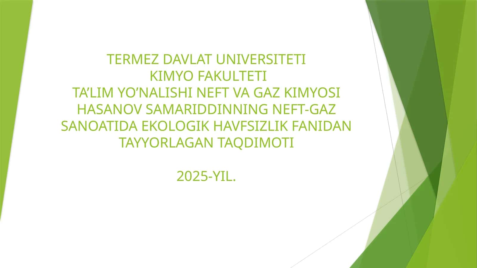 NEFT-GAZ SANOATI DA EKOLOGIK HAVFSIZLIK FANI 1